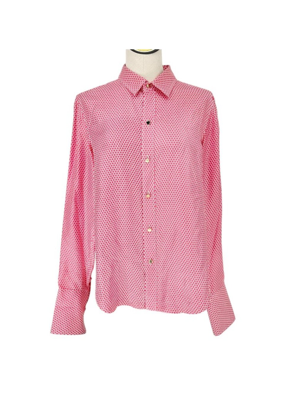 W By Worth Button Up Blouse Womens M Pink Polka Dot Long Sleeve 100% Silk